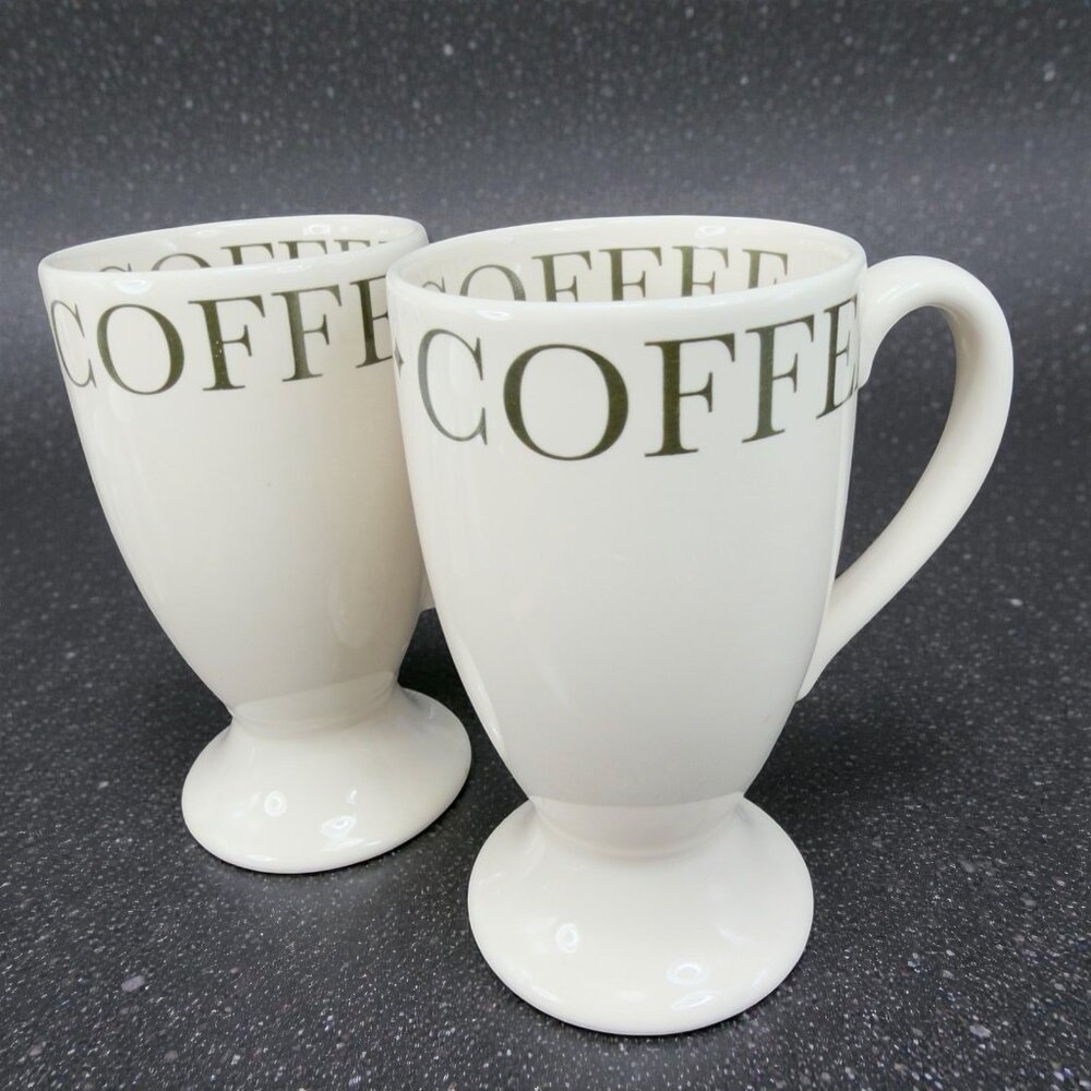 Roshco‎ Cappuccino Coffee Mug Cup Set 2 Footed Mugs Cups Ceramic Thailand VTG